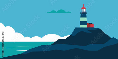 Maine's iconic white lighthouse stands on a rocky island, a beacon illuminating the wild ocean coastline under a vast sky