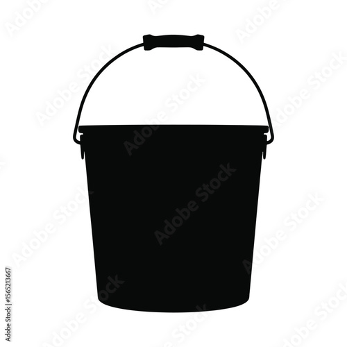 Simple black silhouette of a bucket with a handle isolated on white background silhouette