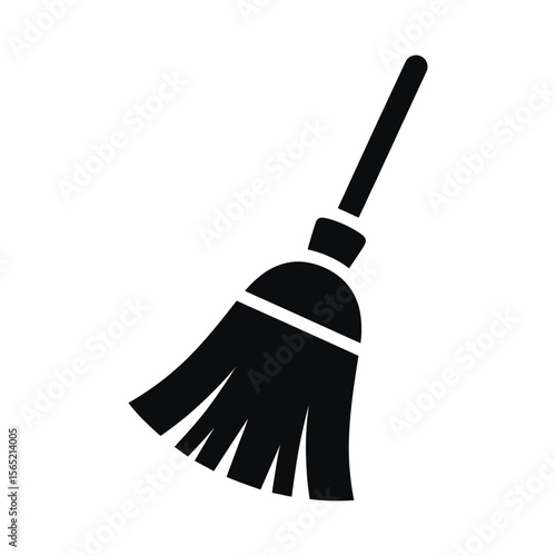 Black silhouette of a broom for cleaning isolated on white background