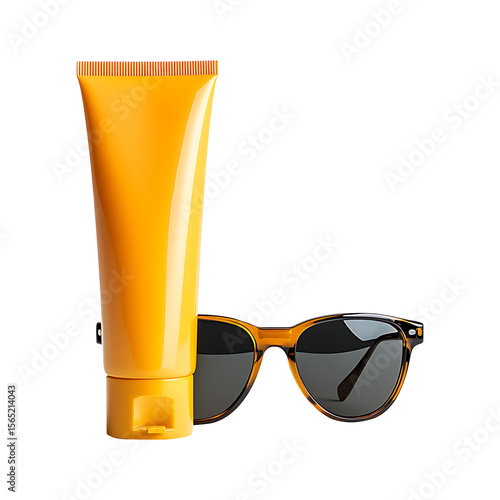 Sunglasses and sunblock tube with cream high quality realistic image