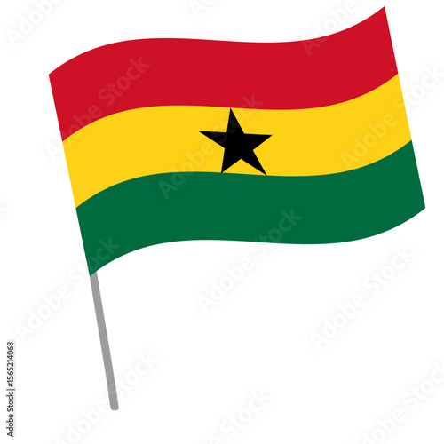 Ghana national flag flutters with flagpole