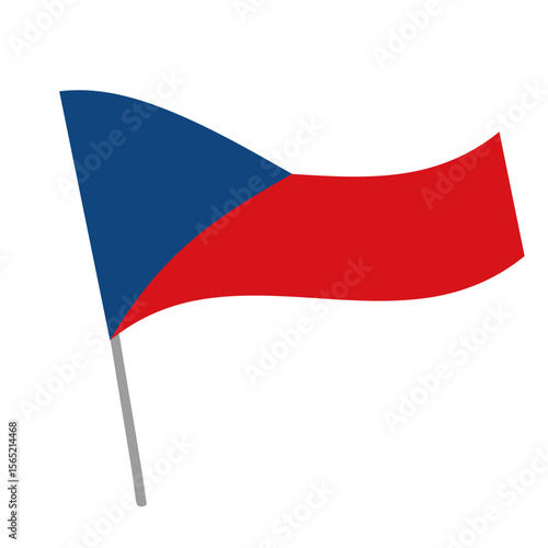 Czech national flag flutters with flagpole