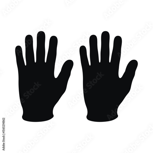 Two black gloved hands reaching up silhouette isolated on white background