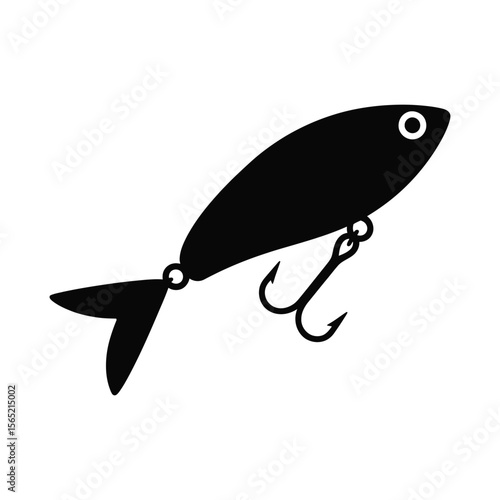 Black silhouette of a fishing lure with hooks isolated on white background silhouette