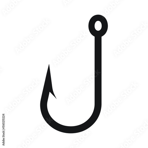 Simple black fishing hook silhouette isolated on white background