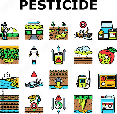 pesticide pollution agriculture icons set vector