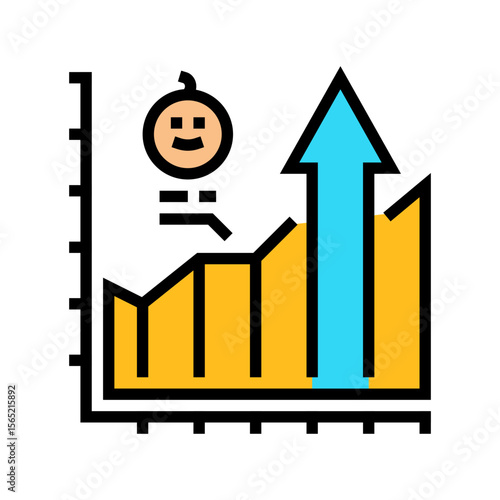 rising birth rate chart upward arrow color icon vector illustration