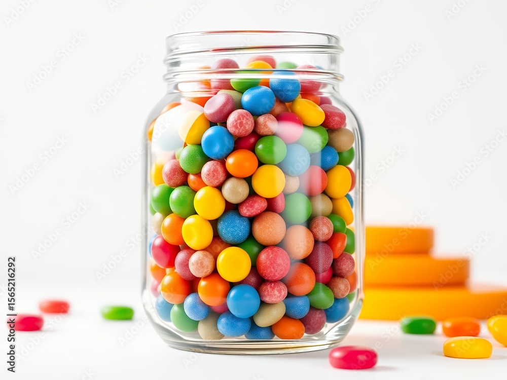 Colorful Candy Jar and Bottle on White Background Colorful Candy Jar and Bottle on White Background