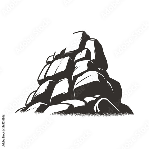 Stylized pile of rocks silhouette isolated on white background