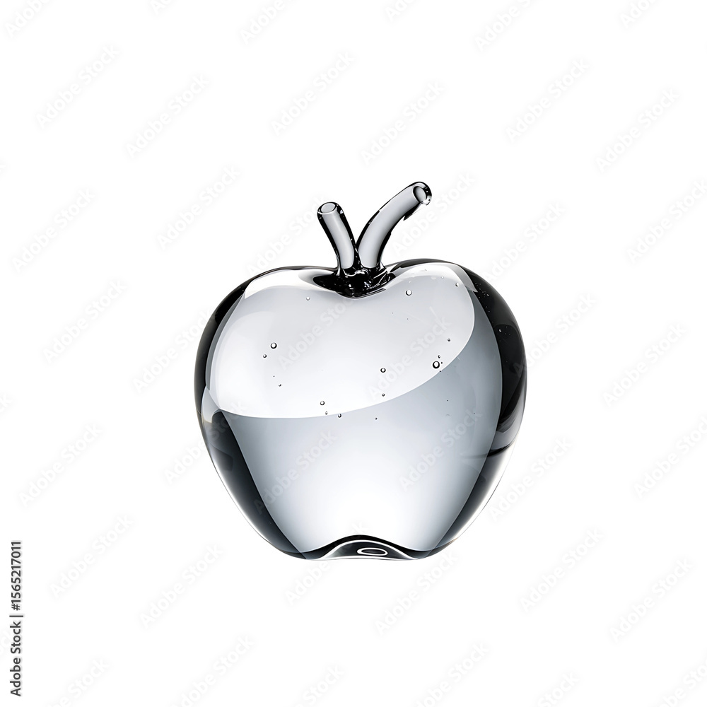Obraz premium Glass Apple: A transparent glass apple, crafted with intricate detail, shines, captivating the viewer. The simple elegance symbolizes clarity and artistic design.