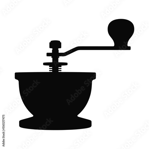 Vintage manual coffee grinder silhouette isolated on white background