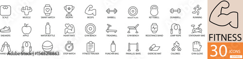  Fitness Icon Set 40 Flat Line Icons in Black, Minimal Vector Design.