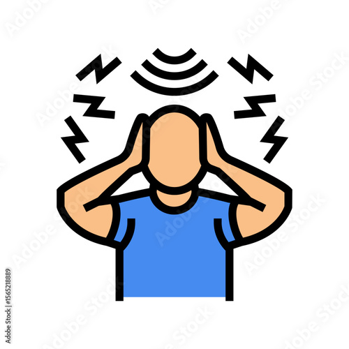 person covering ears due loud noise color icon vector illustration