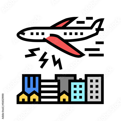 airplane flying above, causing noise pollution color icon vector illustration