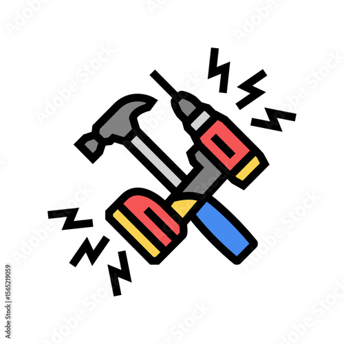 loud construction work hammering drilling sounds color icon vector illustration