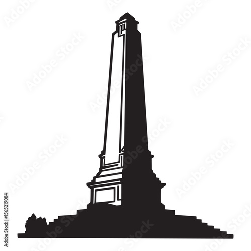 Black and white silhouette of a tall monument structure on a white background