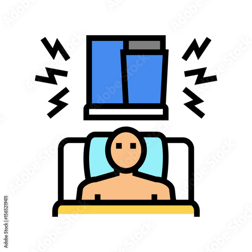 person trying sleep loud noise outside color icon vector illustration