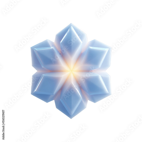 Geometric snowflake, icy winter design, crystal ornament, snow, sparkle, 3d render