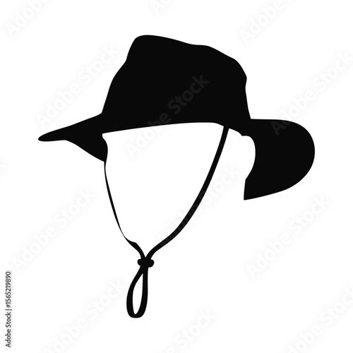 Black silhouette of a bucket hat with chin strap isolated on white background silhouette