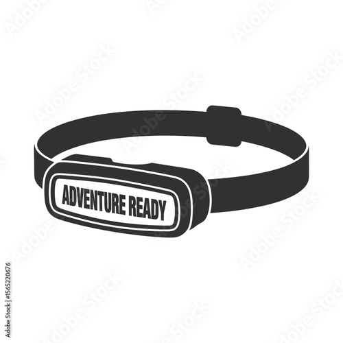 Headlamp with adventure ready text silhouette isolated on white background
