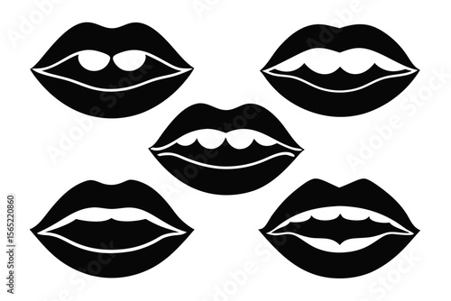 lips icon set sihouette black vector bundle
