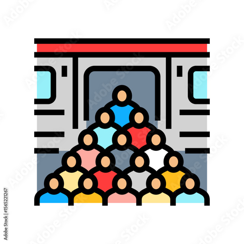 crowded public transportation platform color icon vector illustration