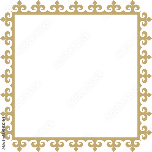 Vector golden square Kazakh national ornament. Ethnic pattern of the peoples of the Great Steppe,
