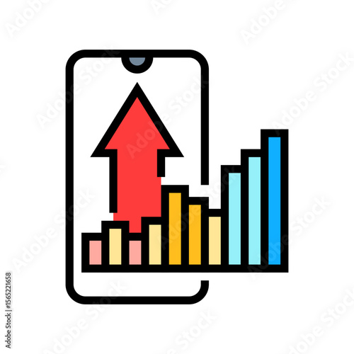 mobile phone usage surge color icon vector illustration
