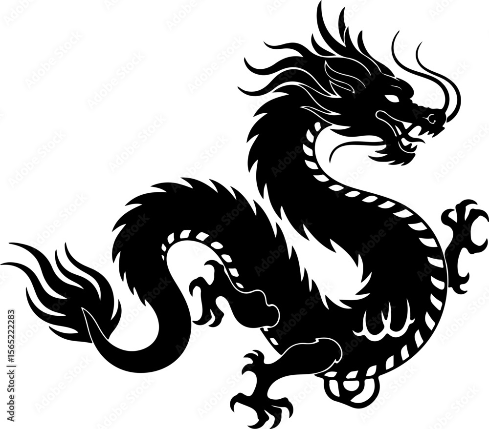 Majestic Black Dragon in Eastern Mythology Style Majestic Black Dragon in Eastern Mythology Style