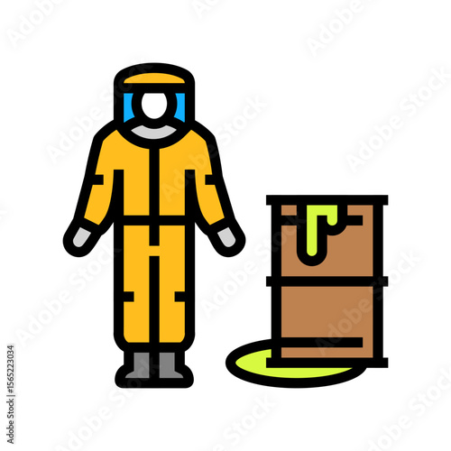 person hazmat suit near spill radioactive pollution color icon vector illustration