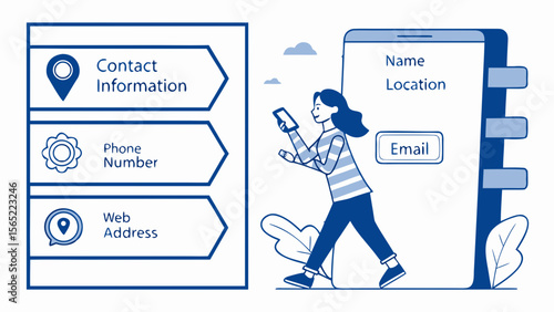 Contact information mobile app design for user contact details phone number web address and email marketing