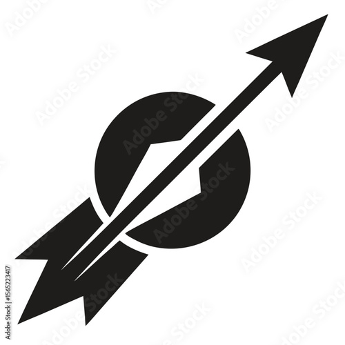 Stylized black arrow piercing through a circular target or goal