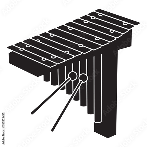 Monochrome illustration of a musical instrument xylophone with mallets ready to play music