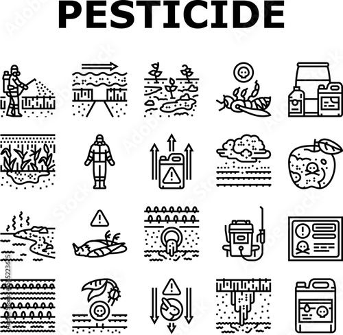 pesticide pollution agriculture icons set vector