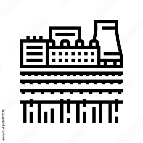 crops growing near plant chemical pollution line icon vector illustration