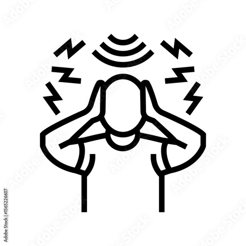 person covering ears due loud noise line icon vector illustration