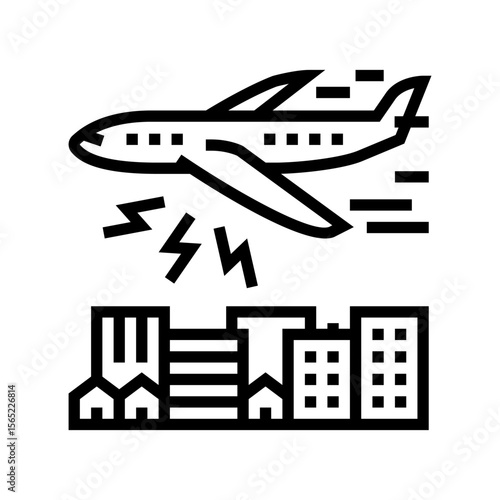 airplane flying above, causing noise pollution line icon vector illustration