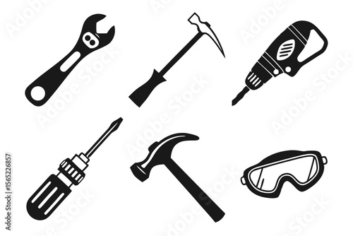 workshop icon set sihouette black vector bundle