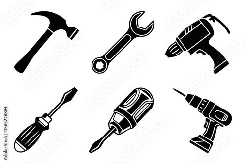 workshop icon set sihouette black vector bundle