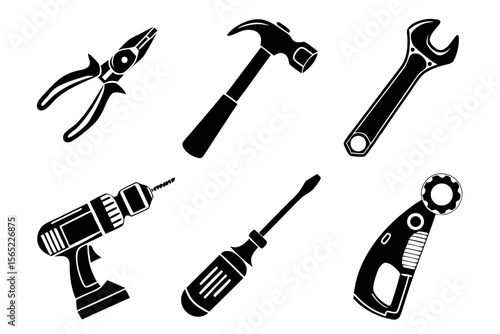 workshop icon set sihouette black vector bundle