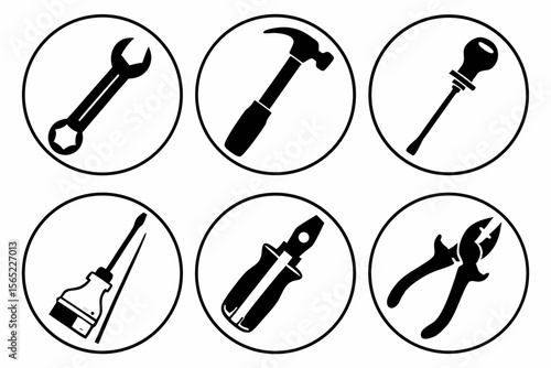 workshop icon set sihouette black vector bundle