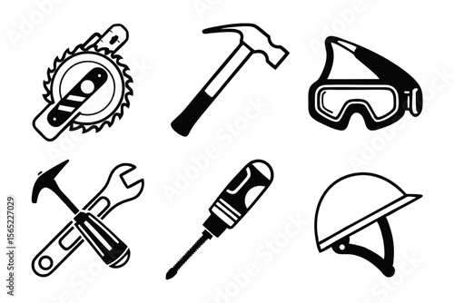 workshop icon set sihouette black vector bundle