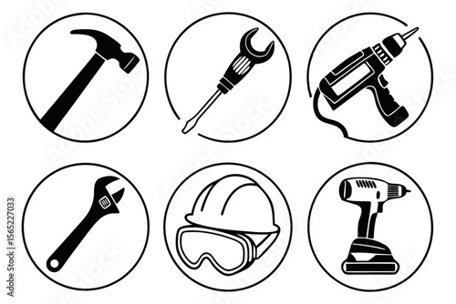 workshop icon set sihouette black vector bundle