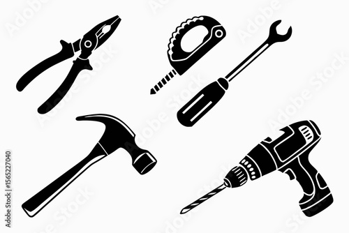 workshop icon set sihouette black vector bundle