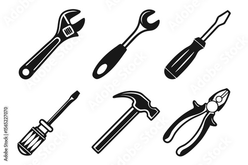 workshop icon set sihouette black vector bundle
