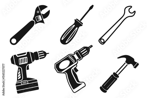 workshop icon set sihouette black vector bundle