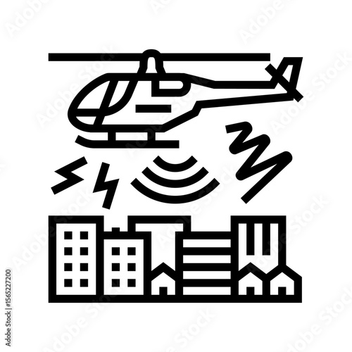 helicopter flying overhead sound waves radiating line icon vector illustration