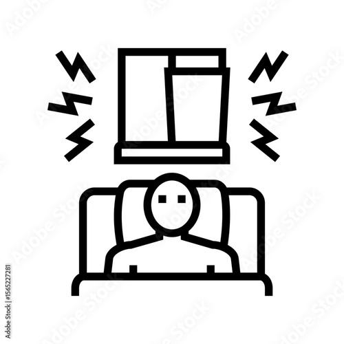 person trying sleep loud noise outside line icon vector illustration