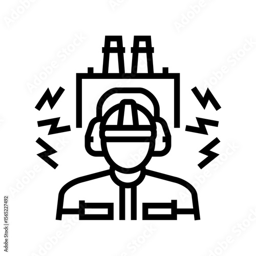 worker using ear protection noisy factory line icon vector illustration