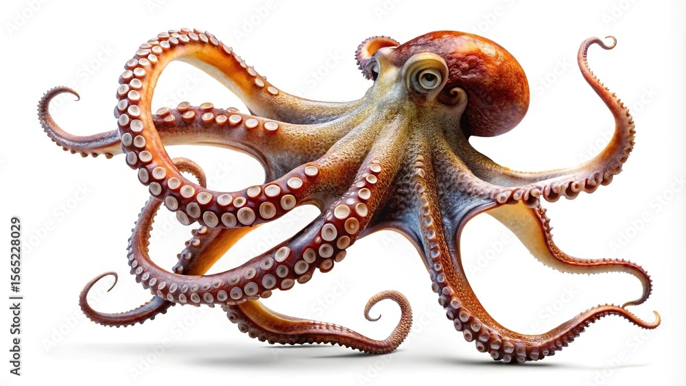 Fototapeta premium A stunning, detailed closeup of a vibrant octopus on a clean white background